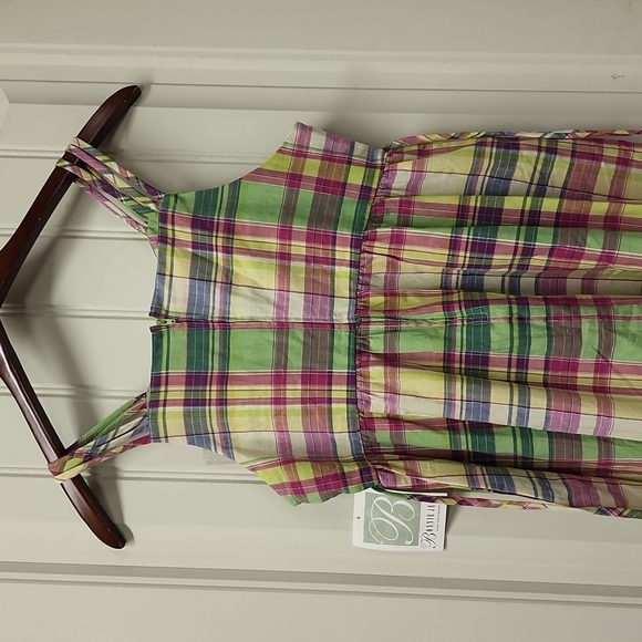 Bonnie Jean size 16 junior plaid silver threaded pink green yellow sundress - Picture 7 of 10